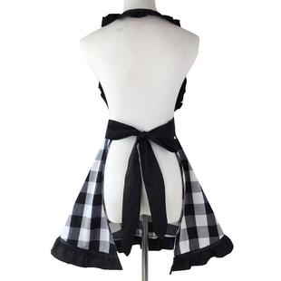 直销围衣复古格子棉布围裙家居厨房清洁用品女美甲工作服罩衣 新款