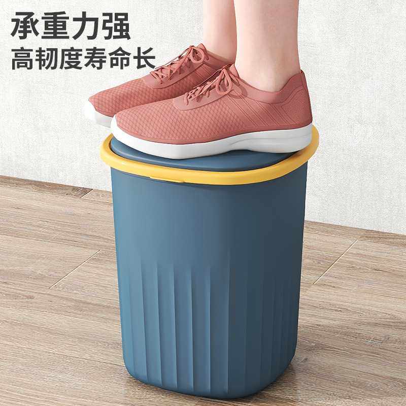 新款直销家用垃圾桶客厅厨房夹缝加厚弹盖按压大容量塑料奶油风带