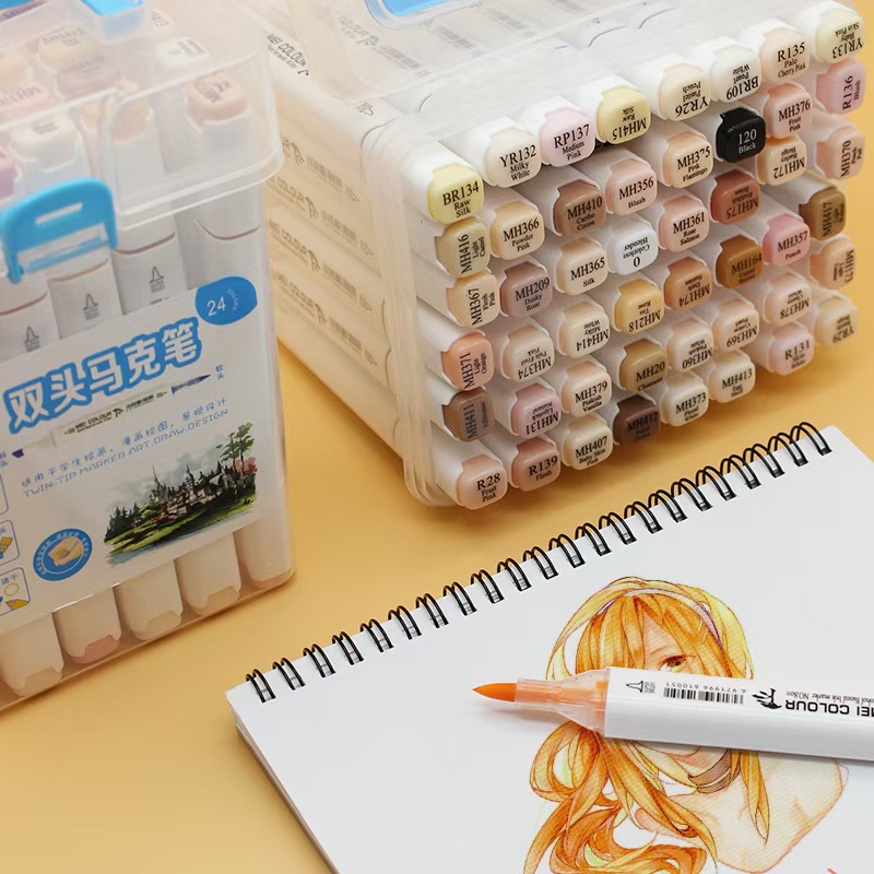 美卡勒软头马克笔美卡勒学生绘画用笔硬头油性马克笔手绘彩色笔