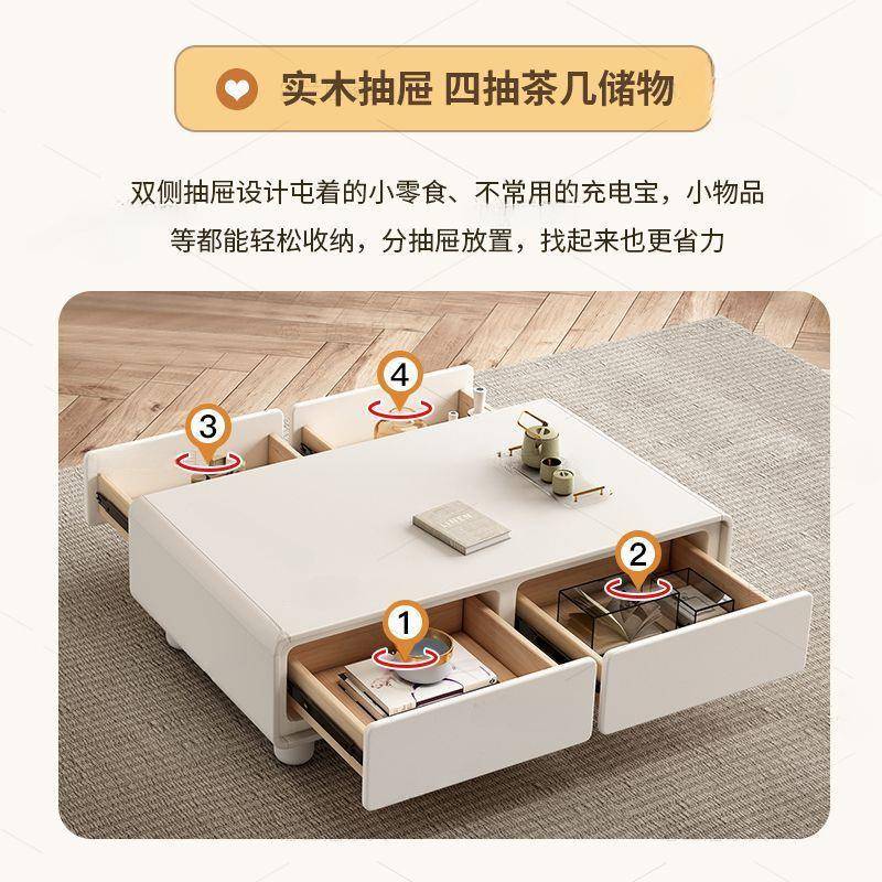 新款纯实木电视柜简约现代茶几组合奶油风白大户型极简风客厅