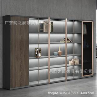 办公家具文件柜木质轻奢老板办公室资料柜带灯背景柜子书柜
