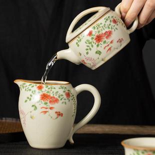 汝窑大红花茶壶泡茶家用开片陶瓷茶具汉瓦壶功夫泡茶壶单壶