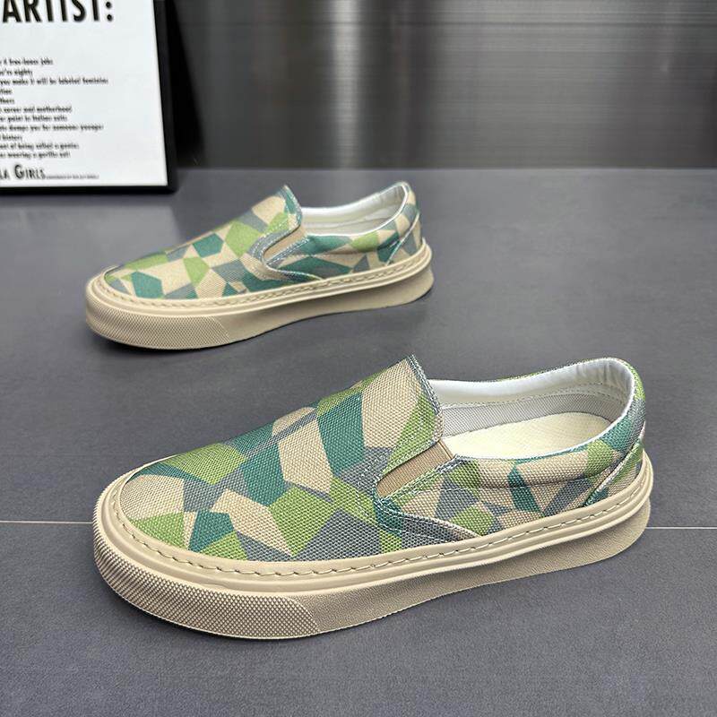 乐福鞋男2024新款夏季透气一脚蹬懒人帆布鞋春秋厚底增高休闲板鞋