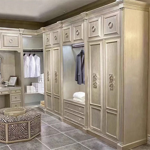 美式 轻奢art莫里印象香槟色高级灰衣柜复古主卧四门六门衣柜衣橱