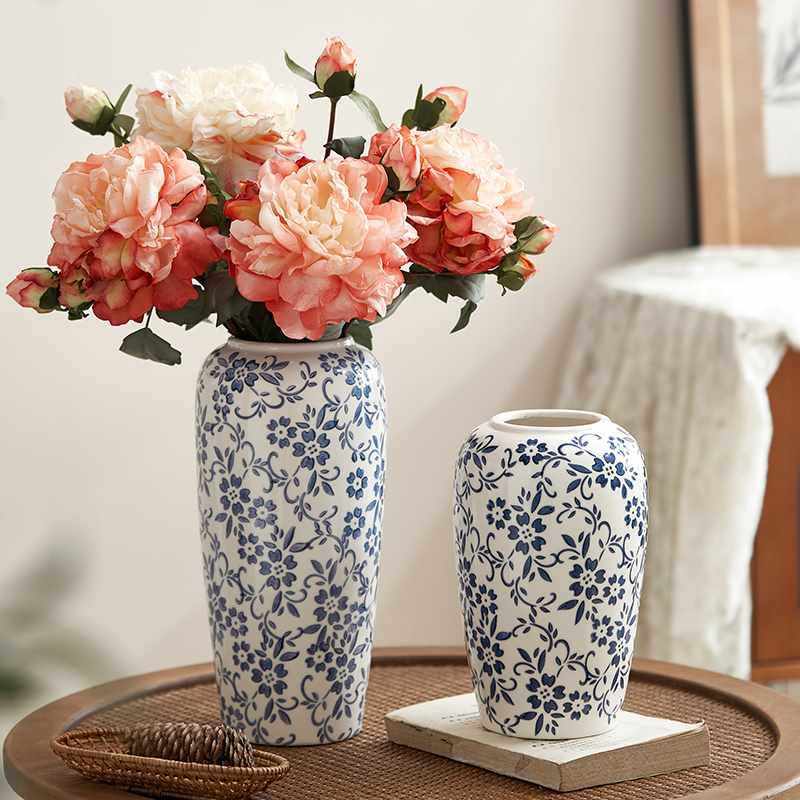 新中式感青花瓷复古花瓶陶瓷创意插花花器客厅玄关装饰品摆件,电子元器件市场,电线扎带/束线带,淘宝优惠券,粉丝福利购,淘宝优惠卷