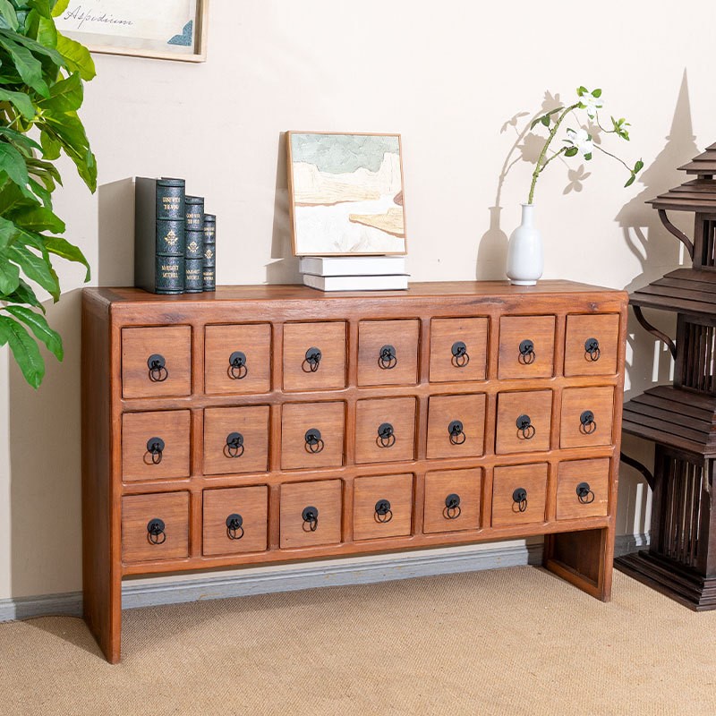 泰国柚木多抽屉斗柜实木老门板餐边柜复古中式卧室客厅储物收纳柜