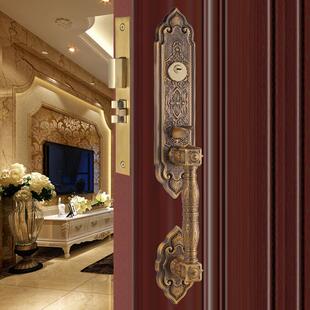 锌合金别墅大门锁实木按压门把手锁机械纯铜锁芯双开门别墅门锁