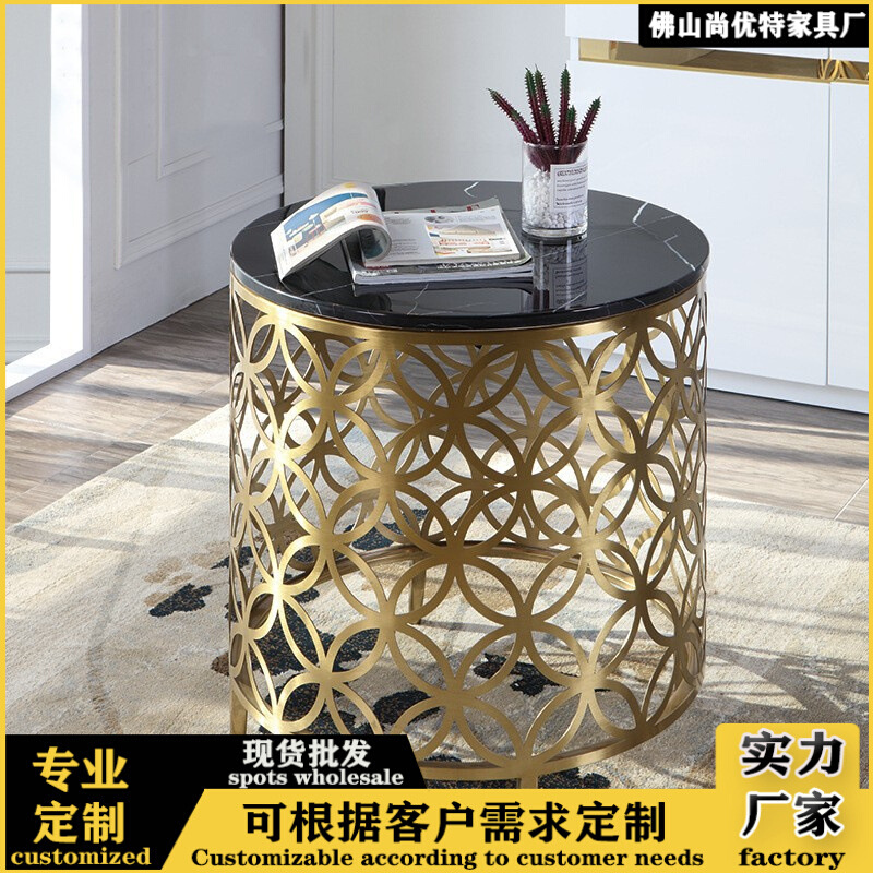 不锈钢茶几边桌意式小圆桌大理石沙发边几ins风客厅角几小桌子
