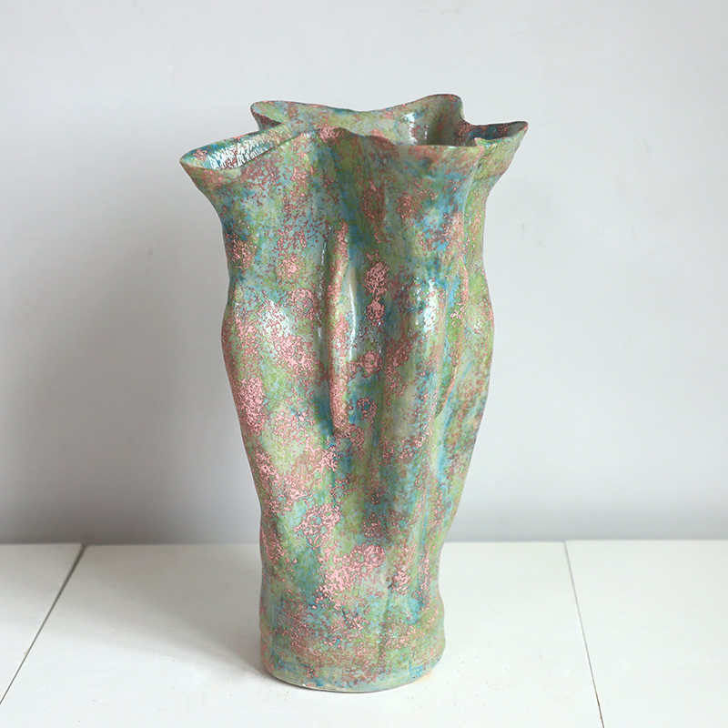 中古芬顿油画风陶瓷花瓶复古大口花盆花器绿植客厅玄关装饰