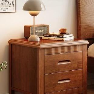 实木床头柜现代简约卧室小型带锁免安装家用床边收纳柜整装床边柜