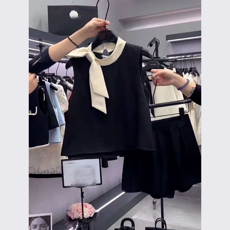 夏装搭配一整套炸街减龄时尚黑色背心连衣裙子两件套装女2024新款