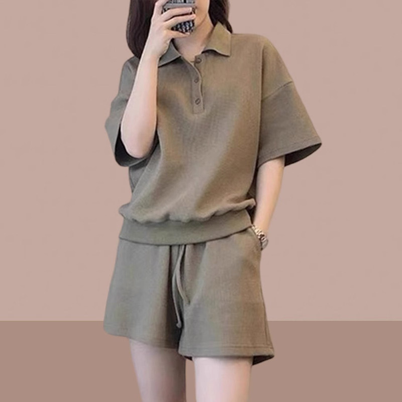 潮牌气质时尚运动休闲套装女 2024夏新款小个子短袖短裤两件套女