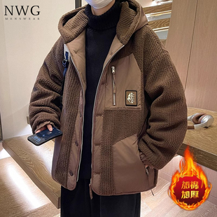 加棉加厚宽松连帽羊羔绒夹克保暖休闲上衣 摇粒绒外套男潮牌秋冬季