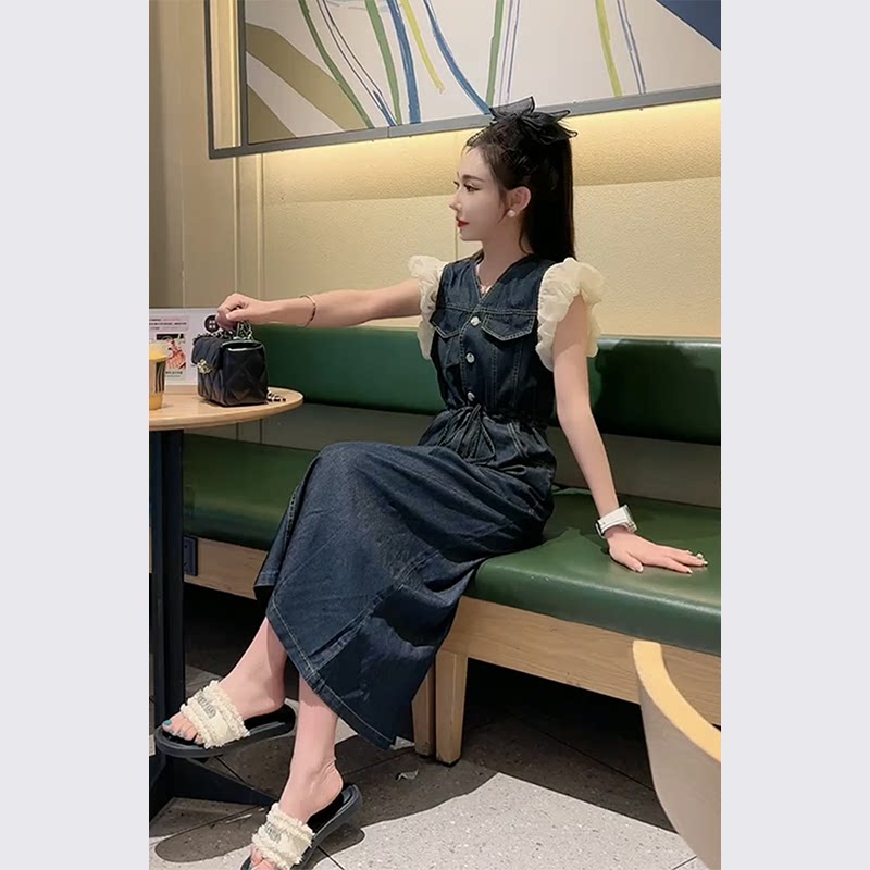 钓系约会裙别致绝美高级感超好看牛仔无袖连衣裙子2024新款女夏季