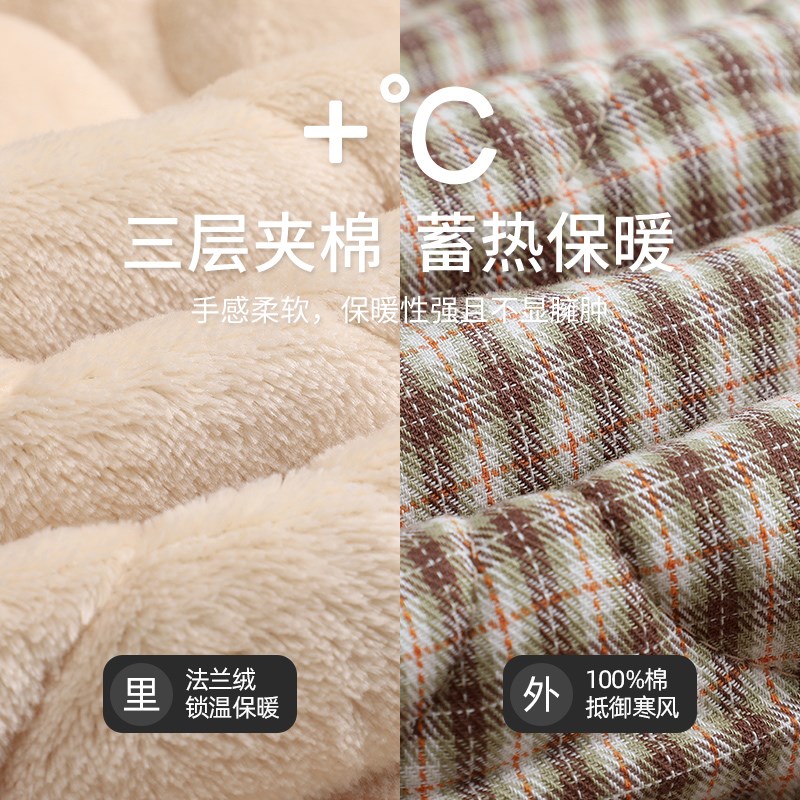 睡袍女款冬季纯棉夹棉三层加厚加绒睡衣中长款单件家居服保暖浴袍