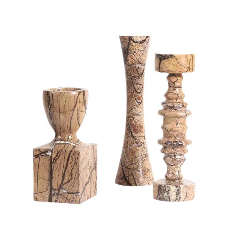 北欧创意寂大石烛台摆件客厅风茶几理玄关酒店样板房家居1124装饰