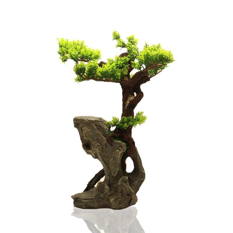 鱼缸LMC20591摆件景大树仿真迎客松假布山盆景装品酒饰造店圆桌景