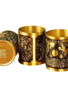 黄铜百福笔筒桌面摆件家用高档铜收纳笔筒工艺品