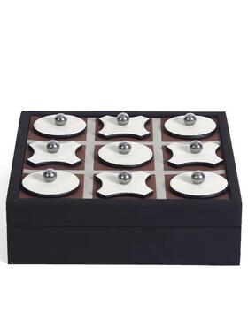 轻奢极简几何皮革棋盘XO九宫格北欧中古风造型设计款装饰艺术摆件