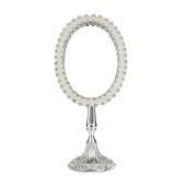 相框台镜 厂家公主镜 银色金属镶嵌大颗珍珠化妆镜