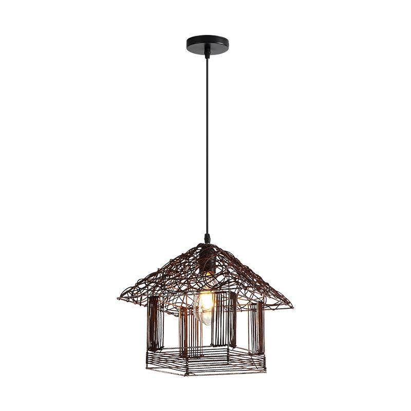 法式藤艺吊灯房子草帽藤编灯东南亚创意田园民宿复古阳台餐厅灯具,家装灯饰光源,智能吊灯,淘宝优惠券,粉丝福利购,淘宝优惠卷