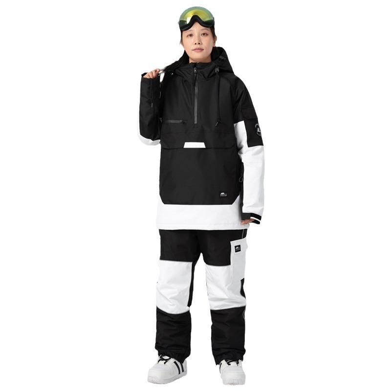 新款撞色滑雪服套装防风防水保暖透气滑雪帽衫束腿滑雪裤男女一件
