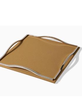 现代轻奢皮革金属托盘摆件酒店样板间客厅茶几餐桌收纳盘浴室香薰