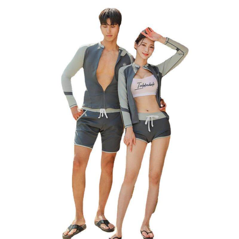 情侣潜水服女分体长袖泳衣温泉显瘦游泳套装浮潜服沙滩水母衣