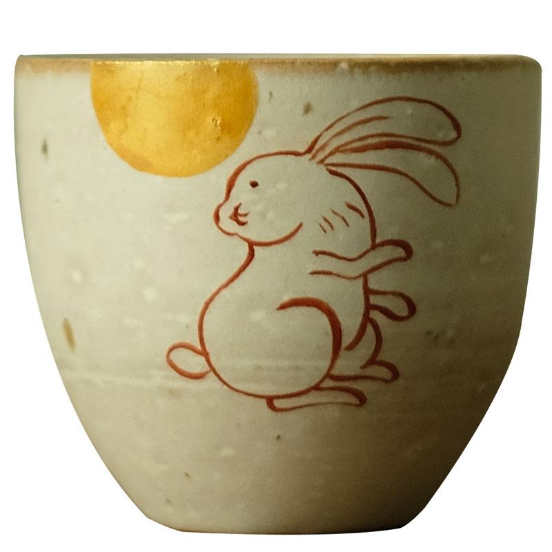 景德镇手拉坯手绘矾红小兔子粉引开片可养陶艺小茶杯文人风品茗杯