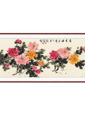 手绘牡丹国画花开富贵餐厅卧室花鸟祥和壁画中式客厅沙发背景挂画