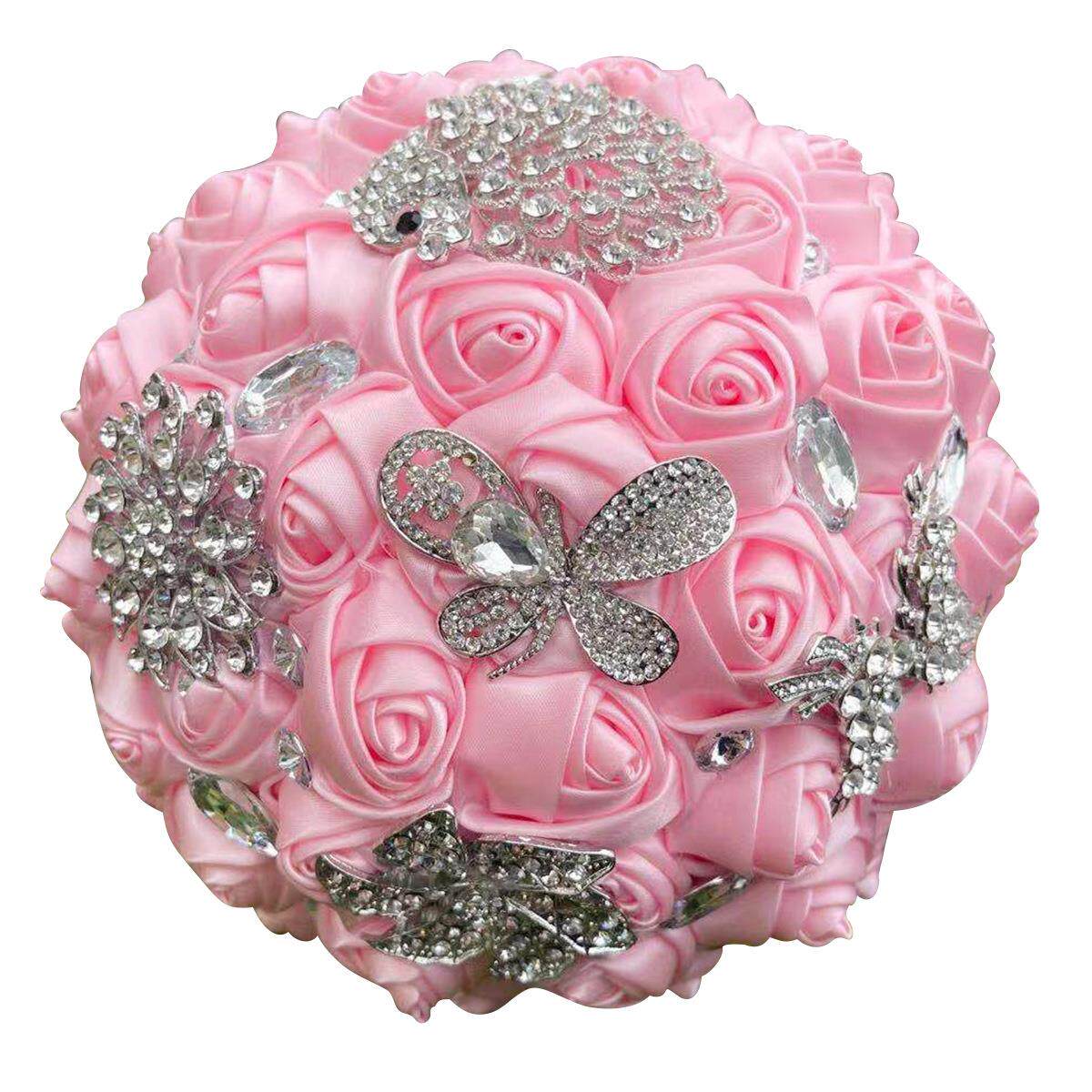 现货欧美流行新娘手捧花水钻缎带捧花婚庆道具创意货源7066