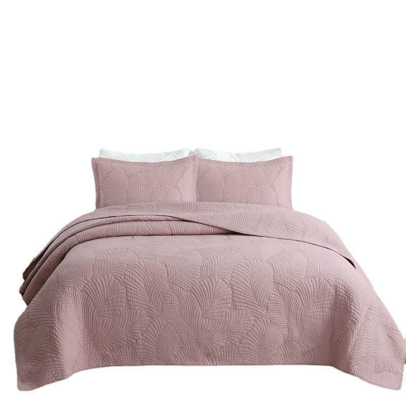 欧美简约纯棉床盖三件套棕榈叶绣花衍缝被纯色水洗床笠床裙床单,床上用品,床品套件/四件套/多件套,淘宝优惠券,粉丝福利购,淘宝优惠卷