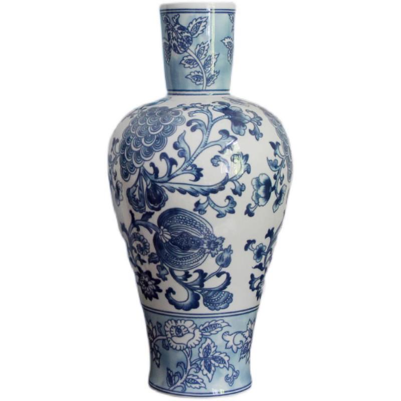 国风青中肚花瓷大花瓶新中式古典陶瓷花高器家居级感软装落JIJ地