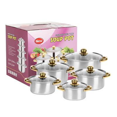 外贸锅具10件套装金色双耳不锈钢汤锅家用厨房电磁炉通用pot