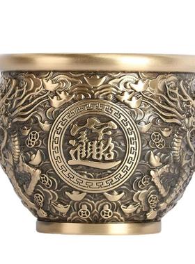 黄铜制作浮雕米缸铜缸福缸聚宝盆做旧仿古装饰品摆件