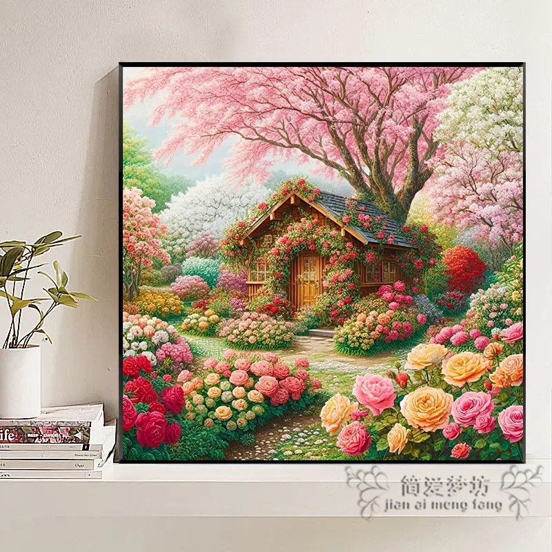印花十字绣2025新款客厅线绣治愈花园小屋自己绣小件刺绣钻石贴画