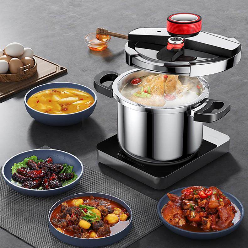 AEU 304高品质不锈钢高压锅8L大容量多功能家用压力锅电磁炉燃气