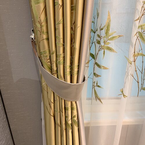 金色富贵竹中式窗帘刺绣高精密加厚遮光客厅成品卧室落地定制阳台