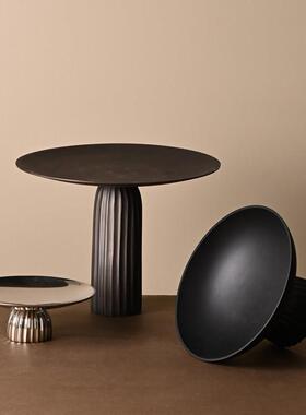 北欧简约金属铝制高脚水果盘现代轻奢样板间酒店客厅餐厅托盘摆件