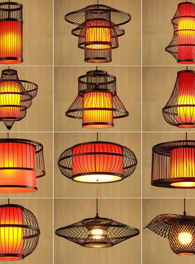 定制竹编灯笼中式古风吊灯火锅店酒店餐厅餐饮店复古黑色竹艺灯罩