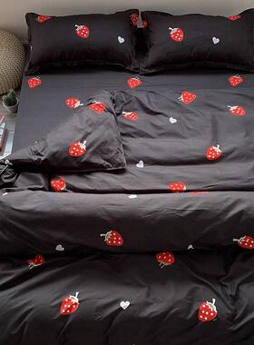网红黑色被套床单件被罩女150x200x230宿舍单人1.5米1.8x2m被子套