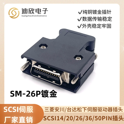 SAN-M插头 镀全金 MR-ECN1接头SCSI-26P3M连接器替代3M 10326