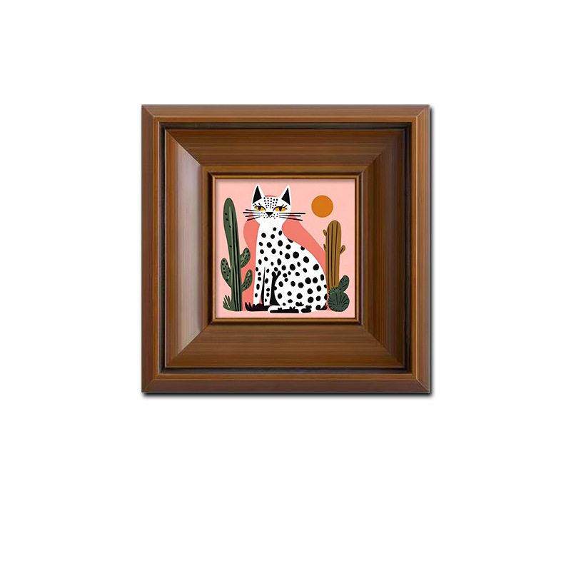 中古风挂画客厅大白墙餐厅卧室玄关装饰画样板间民宿软装豹子壁画