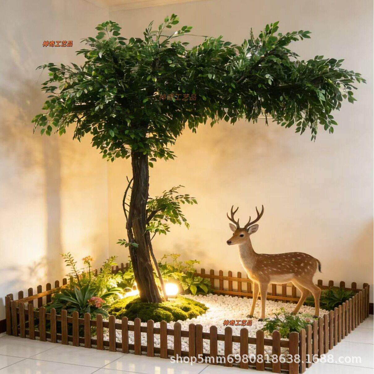 仿真榆树造景室内大型假树橱窗楼梯下景观绿植套装新中式禅意摆