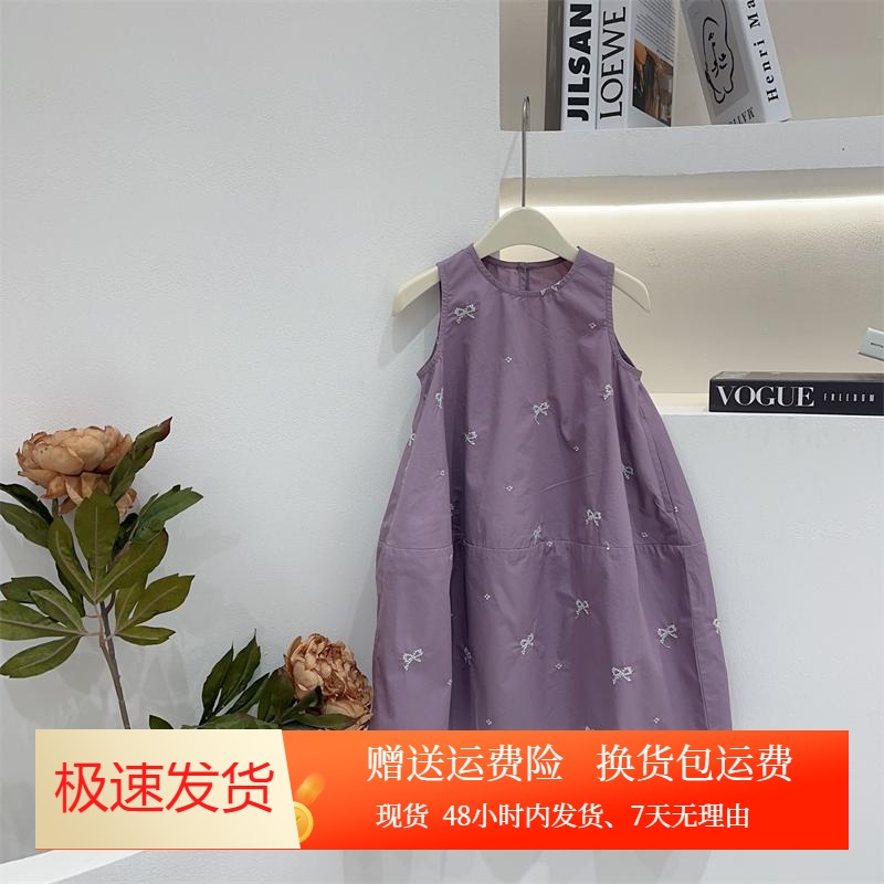 女童袖裙子夏装2025洋气儿童网红背心公主裙中大童纯色连衣裙潮