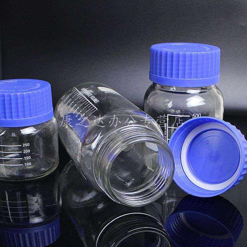 实验室玻璃仪器蓝盖瓶试剂瓶250 500 1000ml广口瓶圆大口瓶玻璃蓝