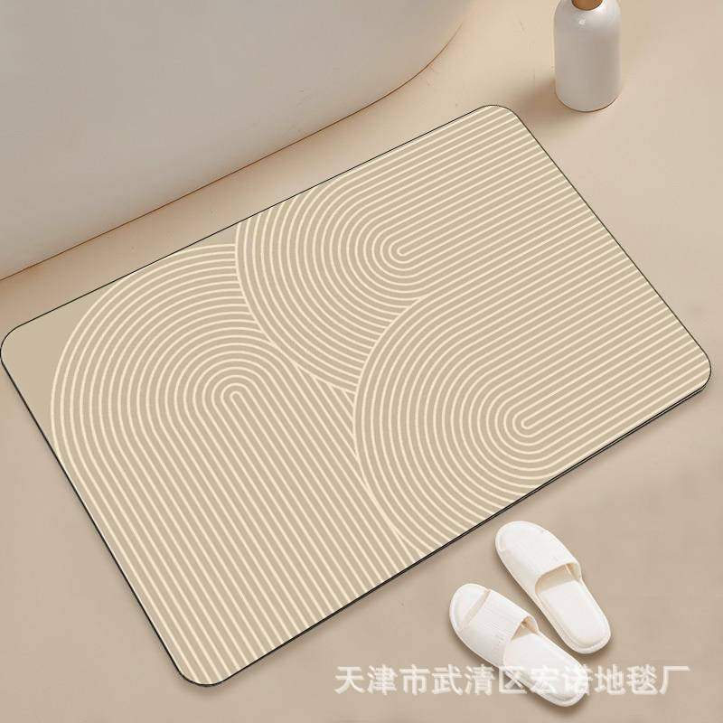 侘寂风浴缸旁防滑脚垫家用浴室进门口吸水凉垫简约线条矽藻泥软地