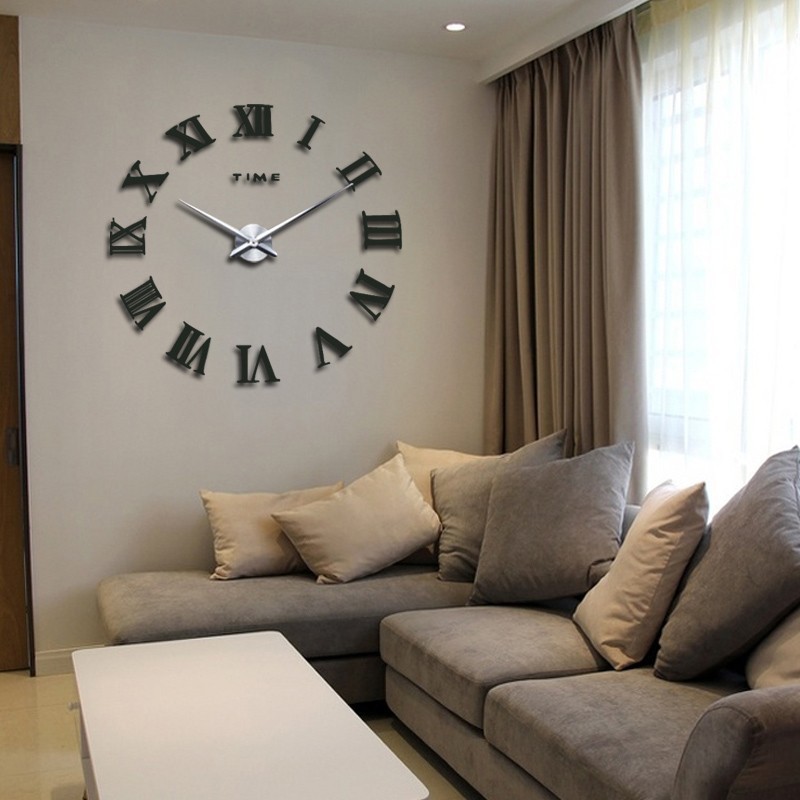 DIY Wall Clock 3D Roman Word Large Wall Clock Living Room Wa