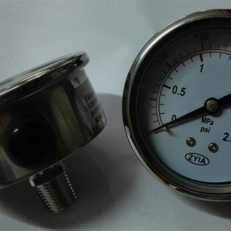 轴向不锈钢外壳U型夹带固定支架压力表 zyia 0-350psi 0-2.5mpa