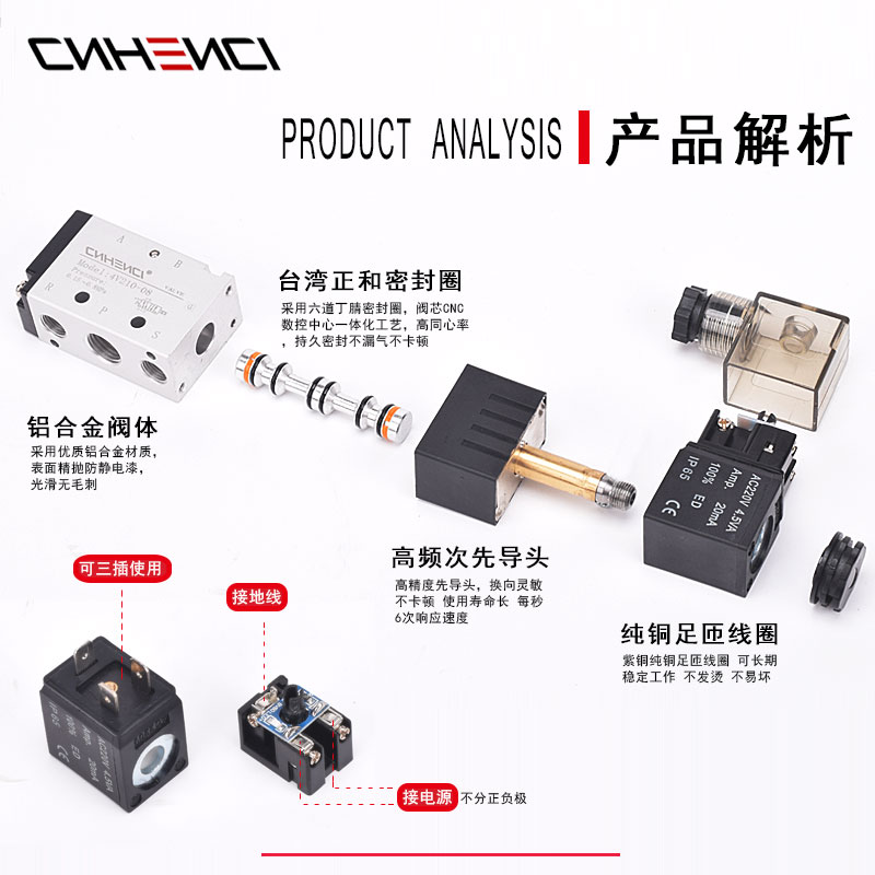气动电磁阀4V210-08二位五通气缸换向阀4V310220230CPE开关控制阀